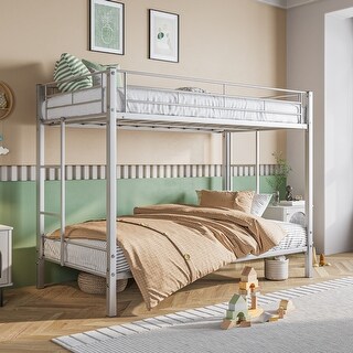 Twin-Over-Twin Metal Bunk Bed with Double Ladder - Bed Bath & Beyond ...