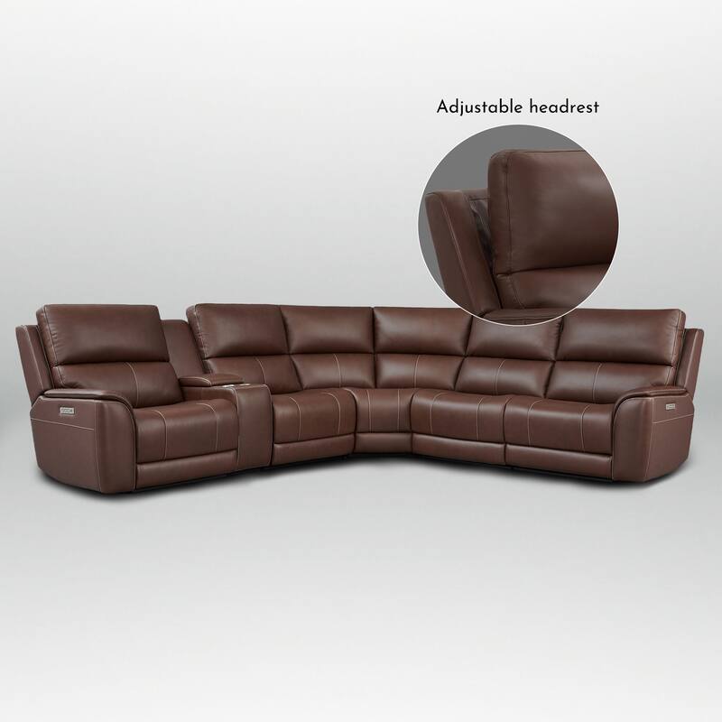 123" W Premium Genuine Leather Triple-Power Double Width Sectional Sofa with Console, Zero Gravity, USB & Type-C Ports
