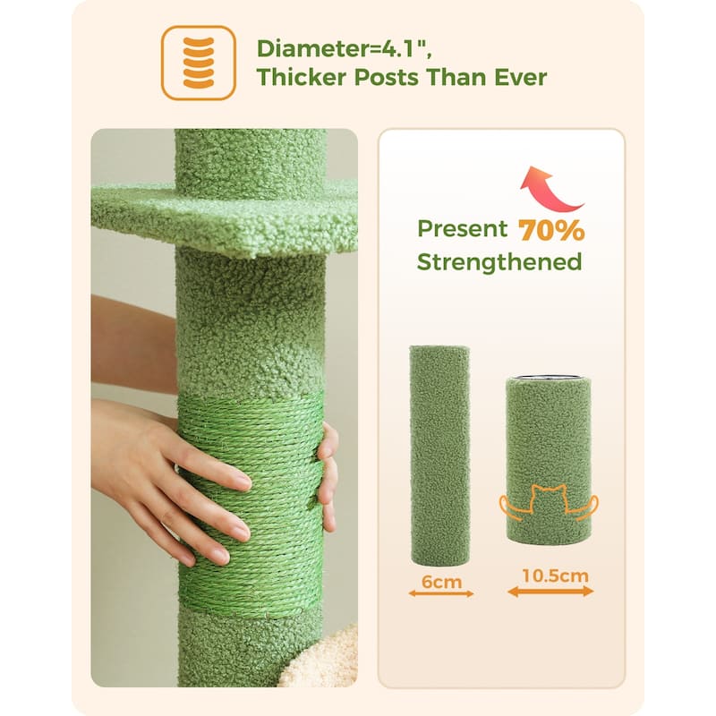 Floor to Ceiling Adjustable Height Cat Tree, 5 Levels Cactus Cat Tower with Cat Perch & Replaceable Hammock