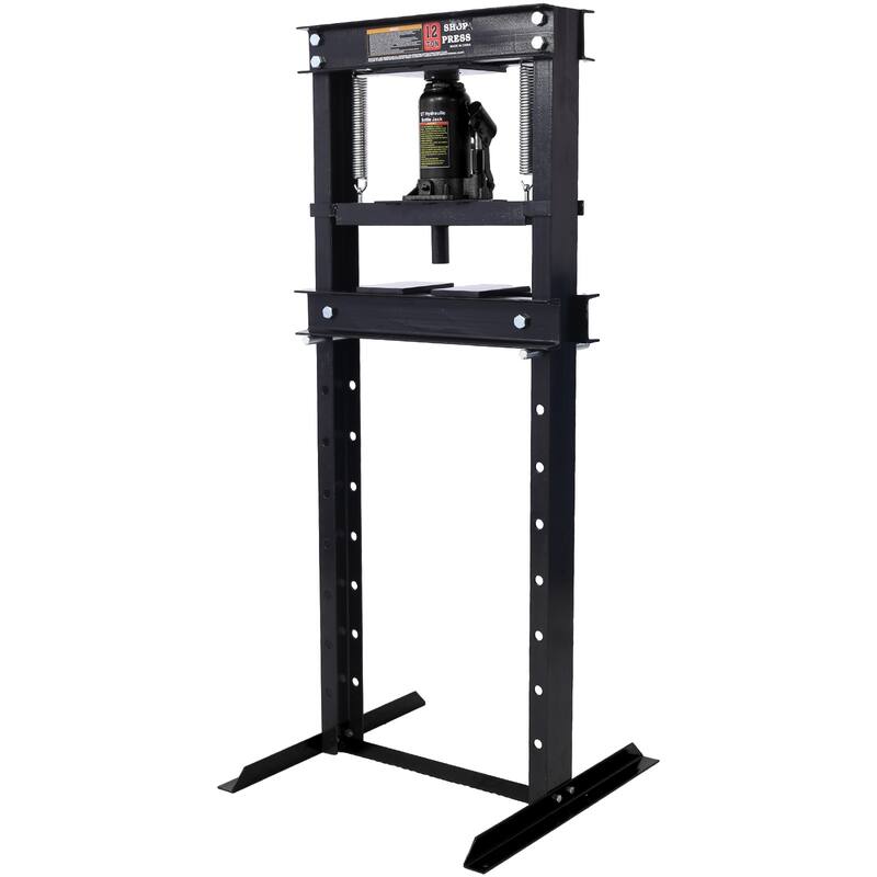 Hydraulic Shop Press ,12-Ton Capacity , Floor Mount ,with Press Plates, H-Frame Garage Floor Press, Adjustable Working Height