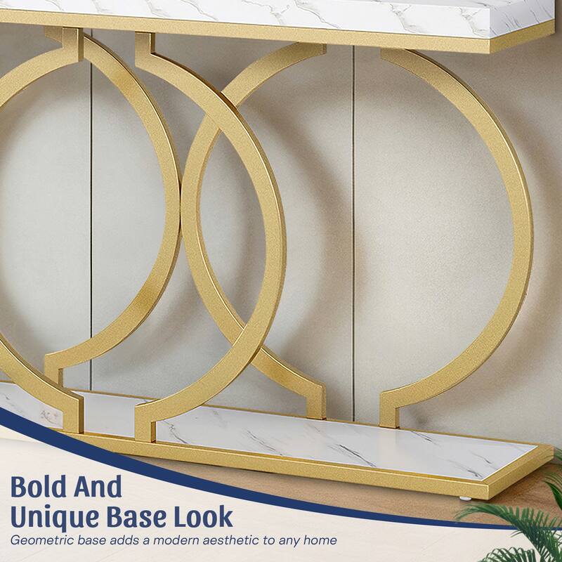 55" Console Table,Narrow Entryway Table with Geometric Metal Frame