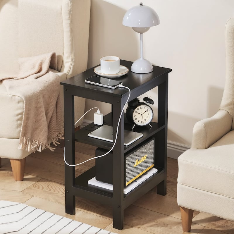 Javlergo Set of 2 Nightstand with Charging Station 3-Tier End Table with USB Ports and Outlets for Living Room Bedroom