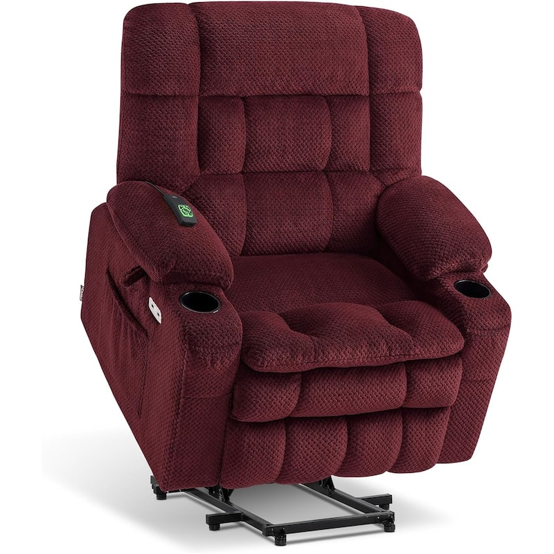 MCombo Dual Motor Power Lift Recliner Chair with Massage and Heat, Infinite Position, Fabric R7894 (Small-Wide) - Burgundy
