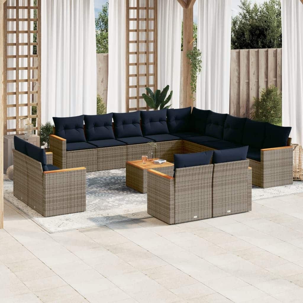 vidaXL 13/14 Piece Patio Sofa Set with Cushions Black/Gray Poly Rattan - 24.4 x 24.4 x 27.2