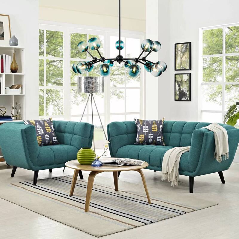 15-Light Modern Large Sputnik Glass Chandelier Cluster Blue Glass Bubble Pendant Light for Dining Room - 40.2 in. W x 13.8 in. H