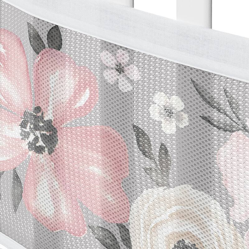 Sweet Jojo Designs + BreathableBaby Breathable Mesh Crib Liner Grey Boho Floral Girl -Bohemian Watercolor Flower