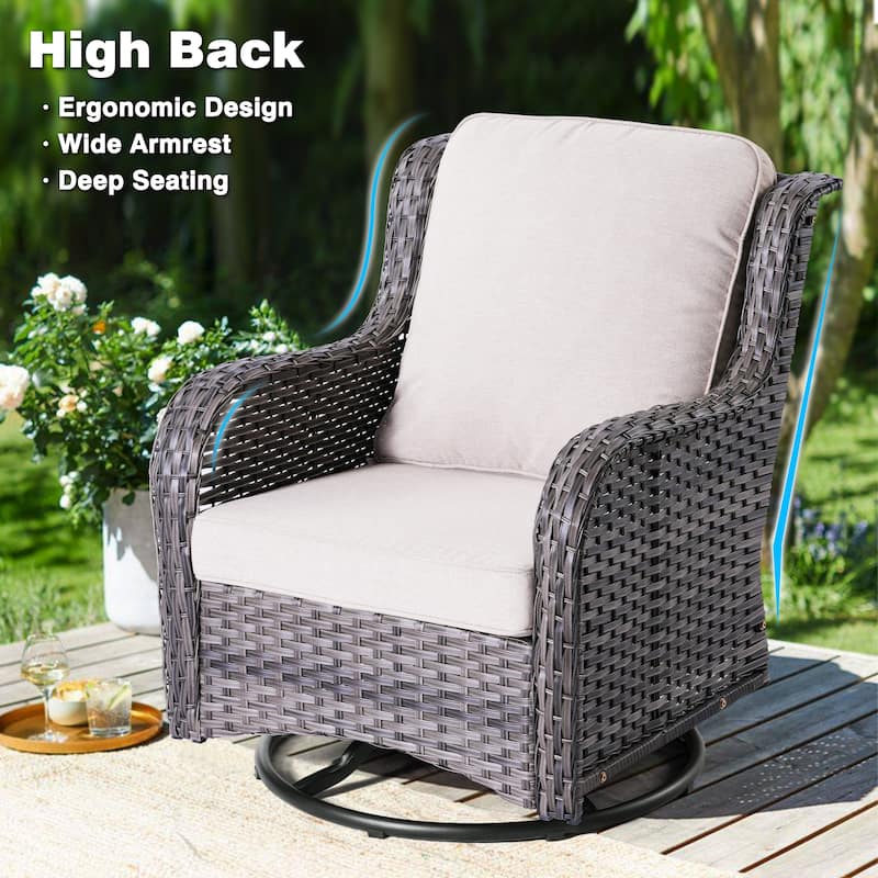 OVIOS 3-piece Patio Wicker Swivel Chair Set