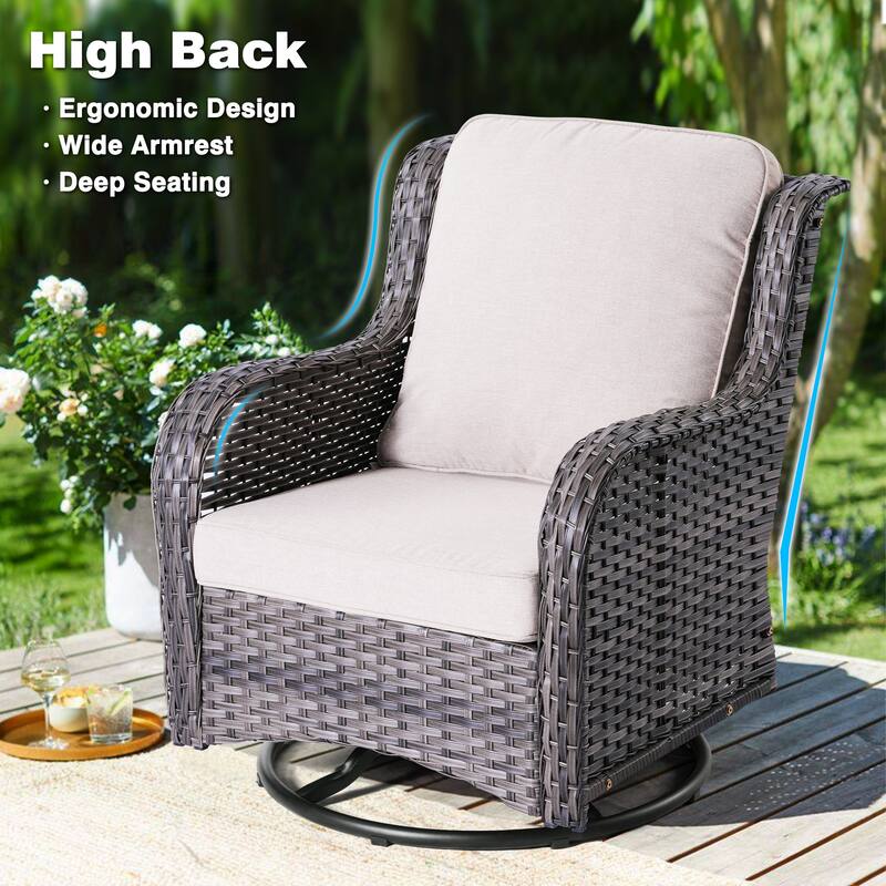 OVIOS 9-piece Patio Wicker Swivel Rocking Chair Set With Fire Pit