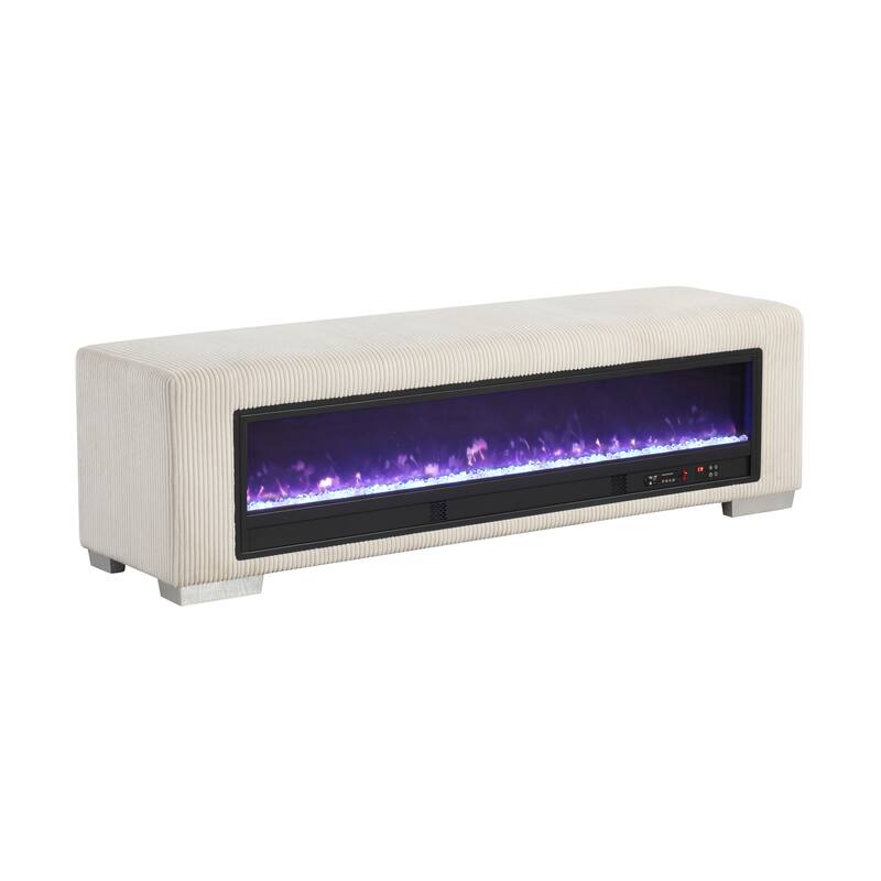 Furniture of America Goffney Chenille Bench with Fireplace Simulator and Bluetooth Audio
