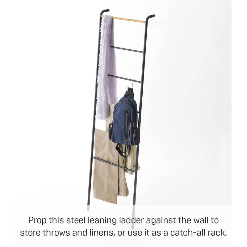 Yamazaki Home Leaning Storage Ladder - Two Styles, Steel, Ladder, Holds 13.2 lbs - L 9.45 x W 17.72 x H 62.99 inches