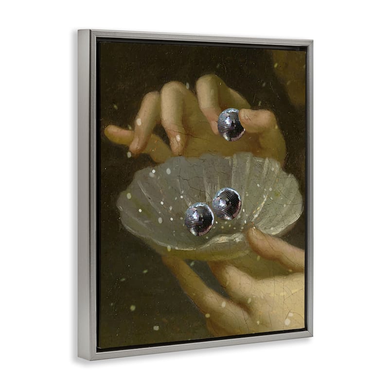 Stupell Classic Disco Clam Pearls Framed Floater Canvas Wall Art Design By Lil' Rue