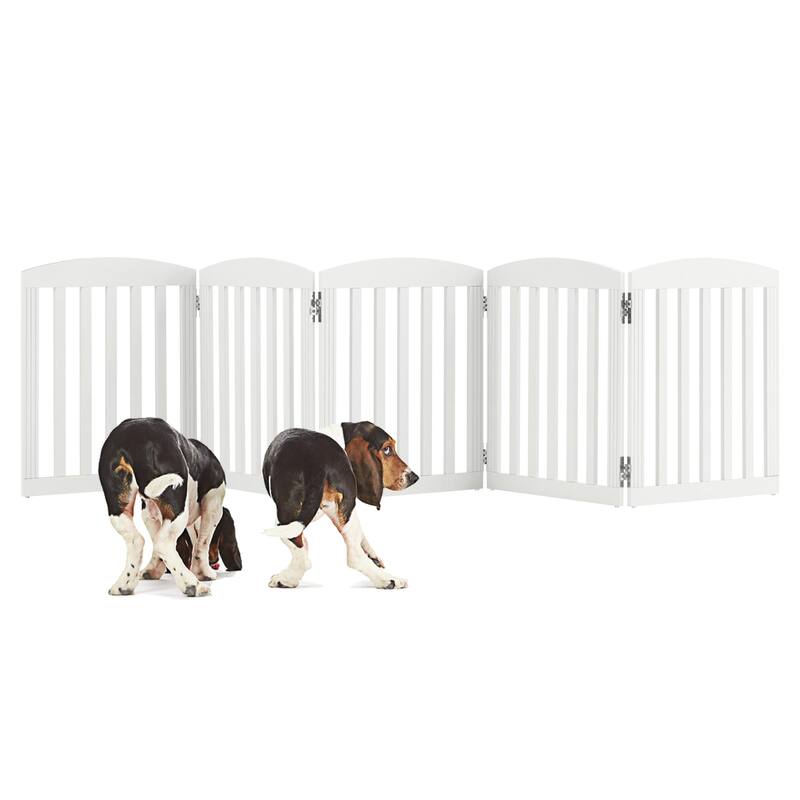 COSTARS Foldable Dog Gate, Dog Gates for Doorways, Stairs, The House, Wooden Freestanding Pet Gate Indoor, Step Over Puppy Gate - Antique White - 5 Panels