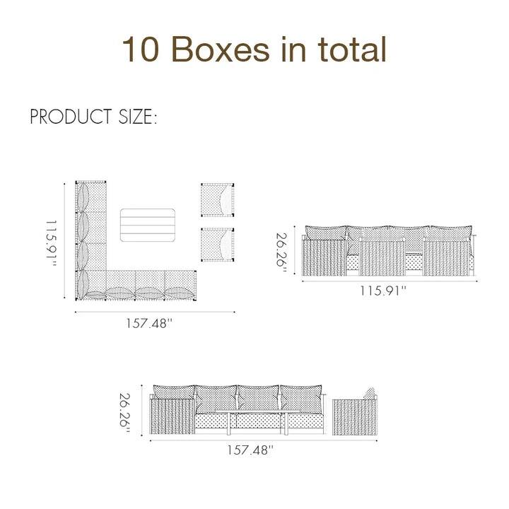 PURPLE LEAF Sanori L-shape 7 / 8 / 10 Piece Grey Sofa Patio Conversation Set with Ottoman and Cushion for living roomCouch