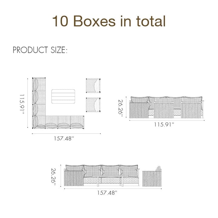 PURPLE LEAF Santorini 4-13 Piece Khaki Sofa with Ottoman and Cushion for Poolside Garden Couch Outdoor Patio Conversation Sets