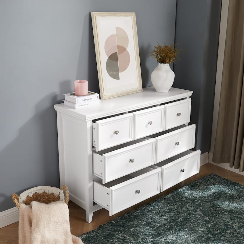 Farmhouse Modern 7-Drawer Horizontal Dresser, Cabinet, Storage Clothes, Storage Drawers Cabinet for Living Room