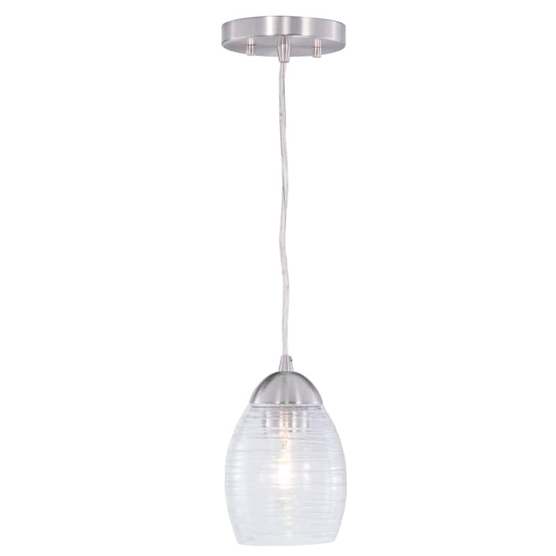 Isley Satin Nickel Mini Pendant Ceiling Light Clear Spun Glass - 5-in W x 7.75-in H x 5-in D - Satin Nickel - 5-in W x 7.75-in H x 5-in D