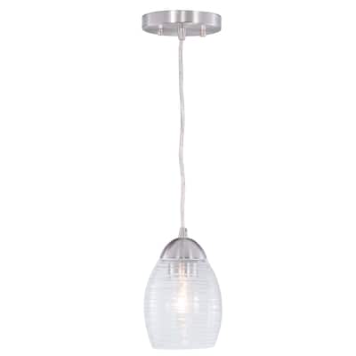 Isley Satin Nickel Mini Pendant Ceiling Light Clear Spun Glass - 5-in W x 7.75-in H x 5-in D