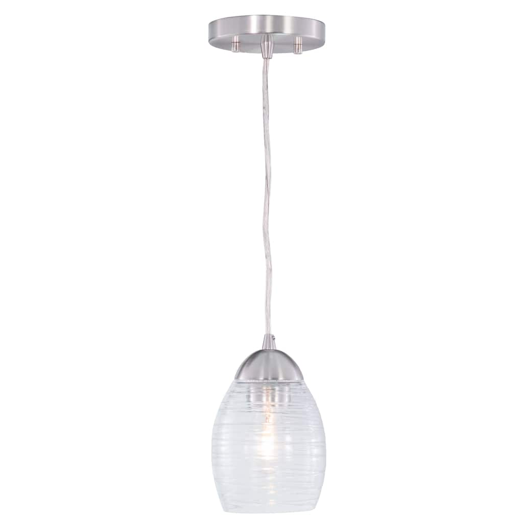 Isley Satin Nickel Mini Pendant Ceiling Light Clear Spun Glass - 5-in W x 7.75-in H x 5-in D