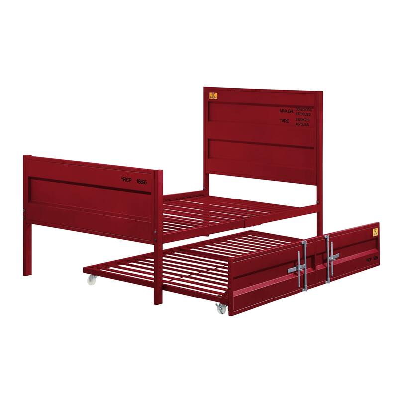 Modern Industrial Red Twin Bed with Panel Headboard