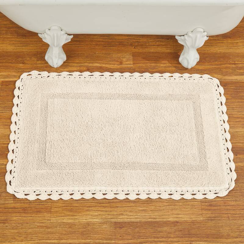 Intricate Crochet Border Plush Bathmat - Cream - Rectangle
