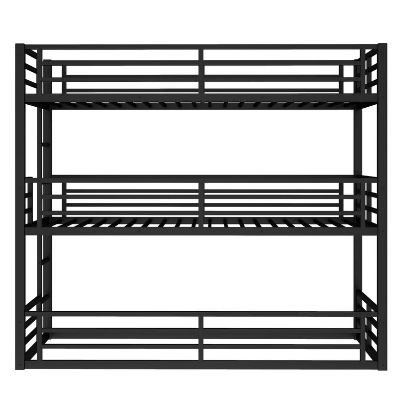 Metal Triple Bunk Bed with Safety Guardrails, Noise-Reduced Design, Twin XL Size, Black