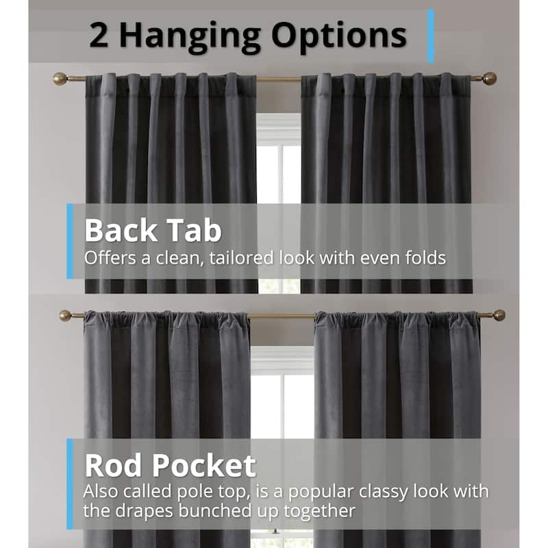 HLC.me Lopez Velvet Back Tab Rod Pocket Window Treatment Curtain Panels Bedroom & Living Room - Set of 2