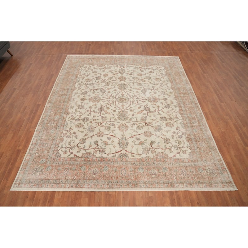 Hand Knotted Oriental 100% Wool Carpet Traditional All-Over Beige & Ivories Tabriz Area Rug - 11' 2'' X 9' 5''