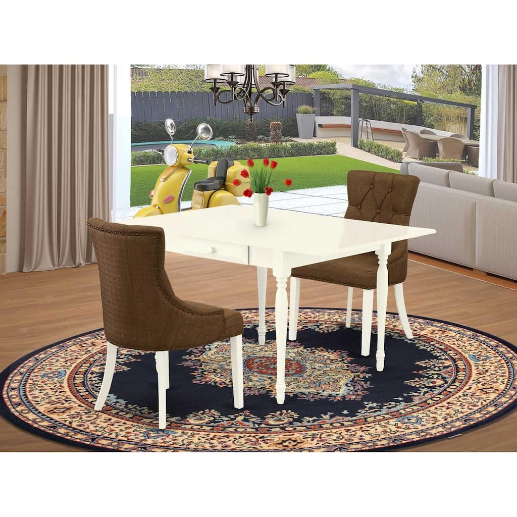 HomeStock 3-Piece Linen White Finish Solid Wood Top with Dropleaf Dining Table Set