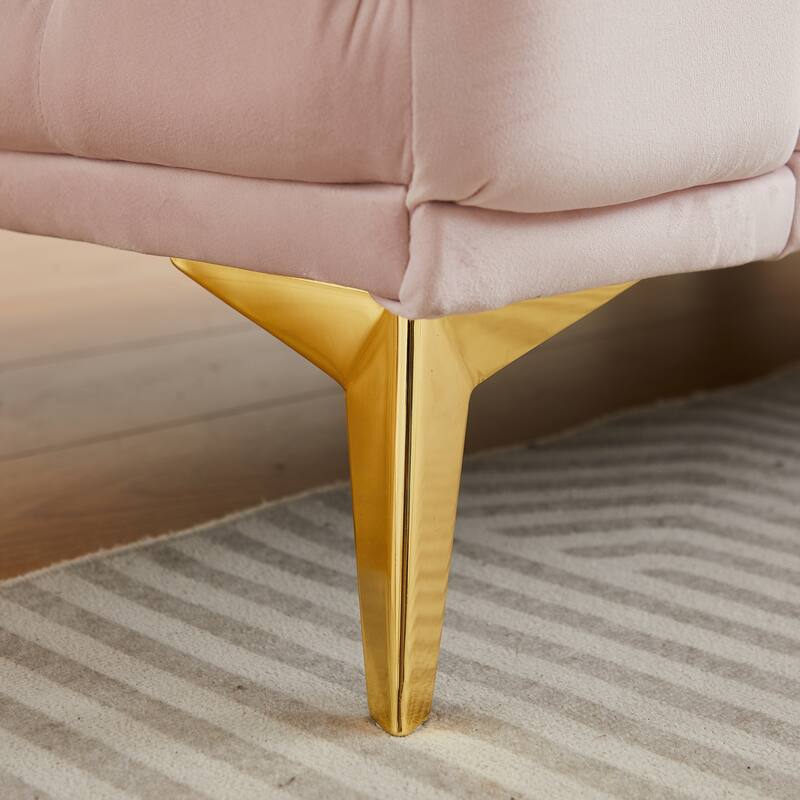 Velvet Chesterfield Loveseat Sofa, Tufted Button Upholstered 2 Seater Sofa, Lounge Sofa Chair with 2 Pillows & Metal Legs