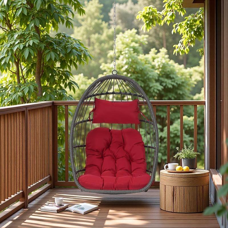 PE Rattan Egg Hanging Chair with 360lb Capacity, Waterproof Cushion and UV-Resistant