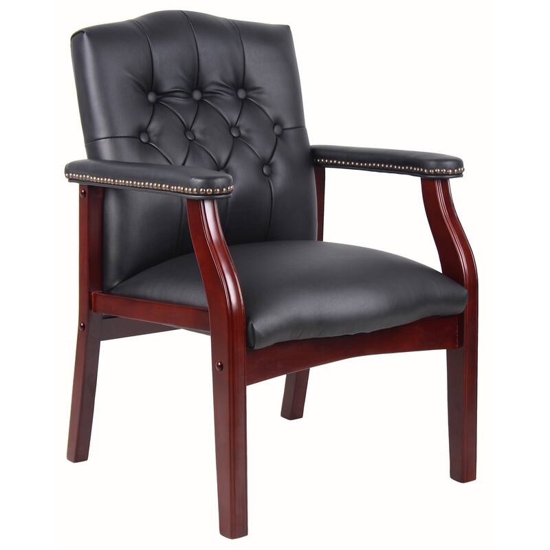 Modern Genuine Leather Office Chair Guest Chair, Ergonomic Mid-Back Office Executive Side Chair, for Meeting Rooms