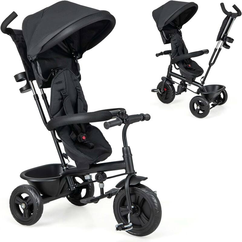 All-in-1 Tricycle Kids Trike Stroller w/Adjustable Push Handle &Canopy