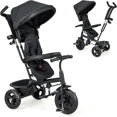 All-in-1 Tricycle Kids Trike Stroller w/Adjustable Push Handle &Canopy
