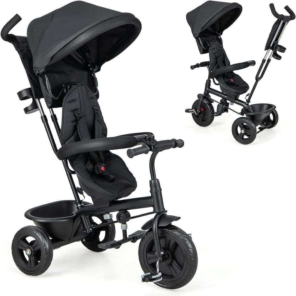 All-in-1 Tricycle Kids Trike Stroller w/Adjustable Push Handle &Canopy