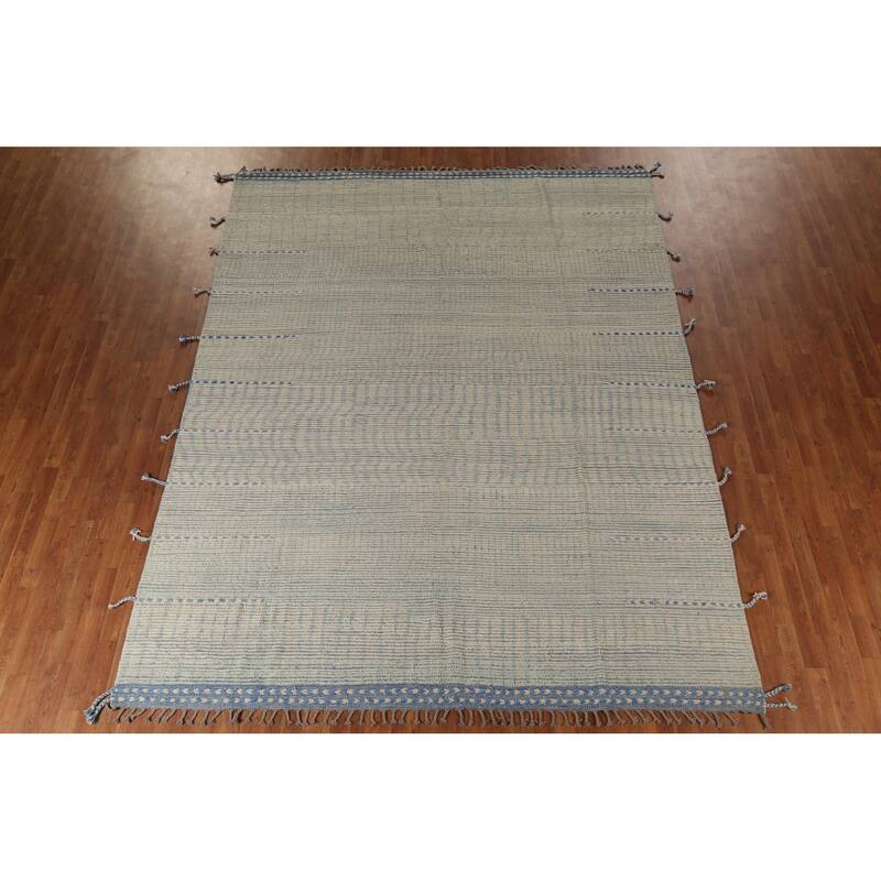 All-Over Abstract Moroccan Modern Area Rug Handmade Stripe Wool Carpet - 8'10"x 11'9"