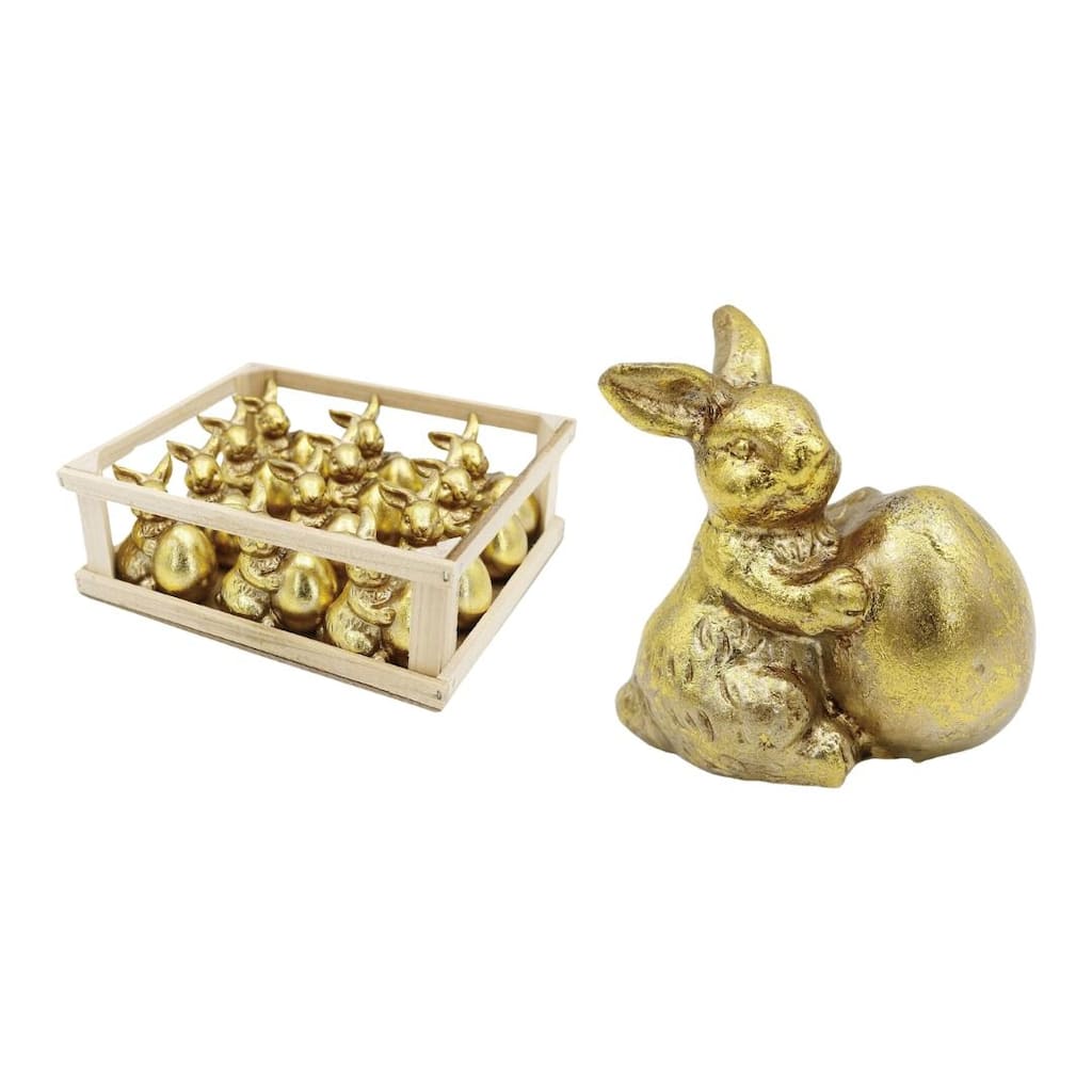 Transpac Mini Resin Gold Easter Bunny w/Egg S/12 Home Decorations Easter