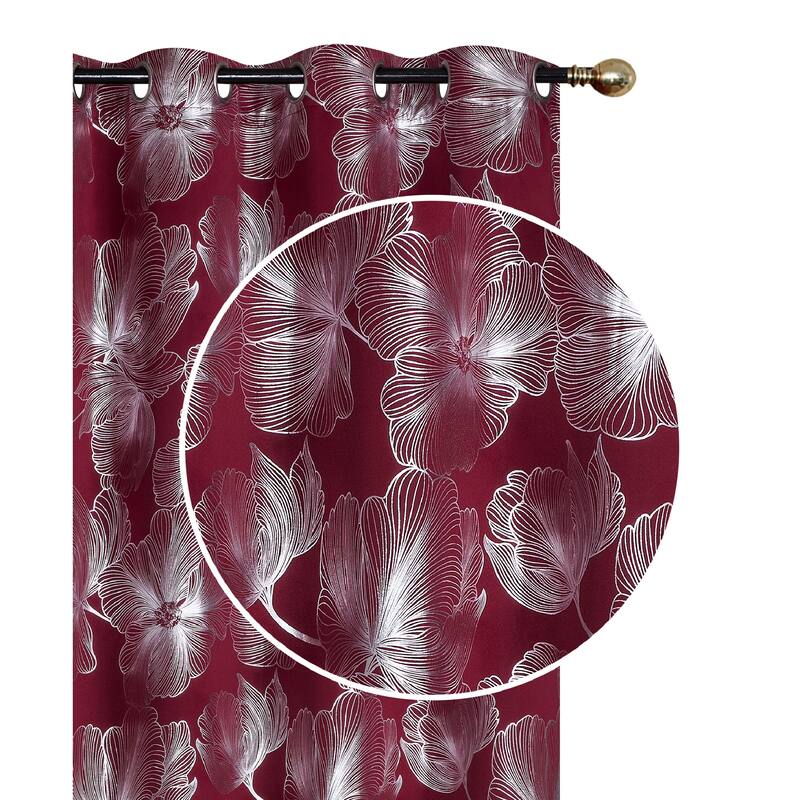 IH Casa Decor Foil Print Panel W 8 Grom Hibiscus Burgundy 84" - Set of 2