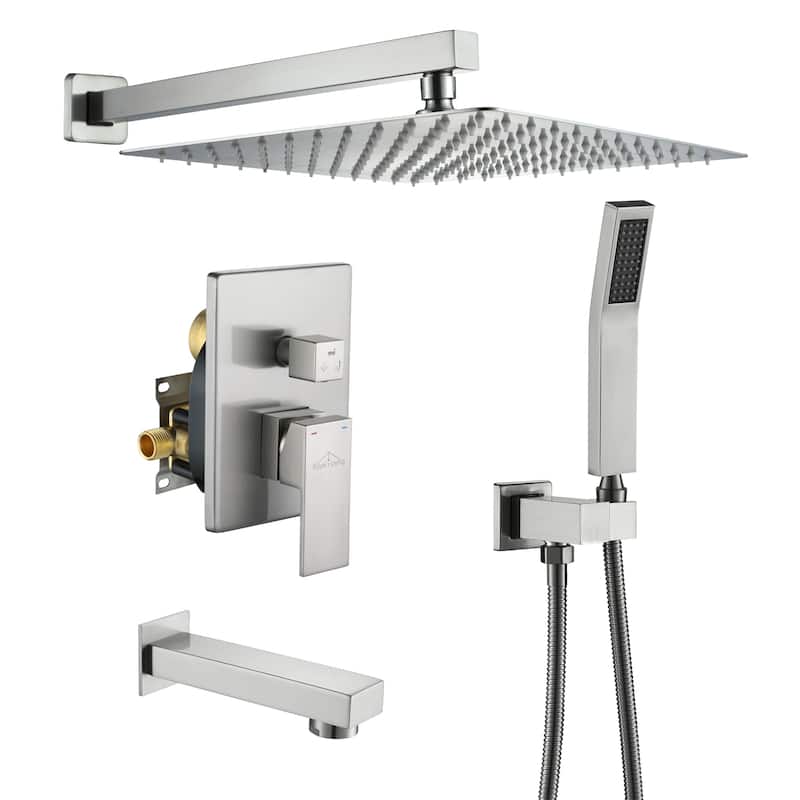3-Function 12-In Wall Mounted Shower System with Tub Faucet