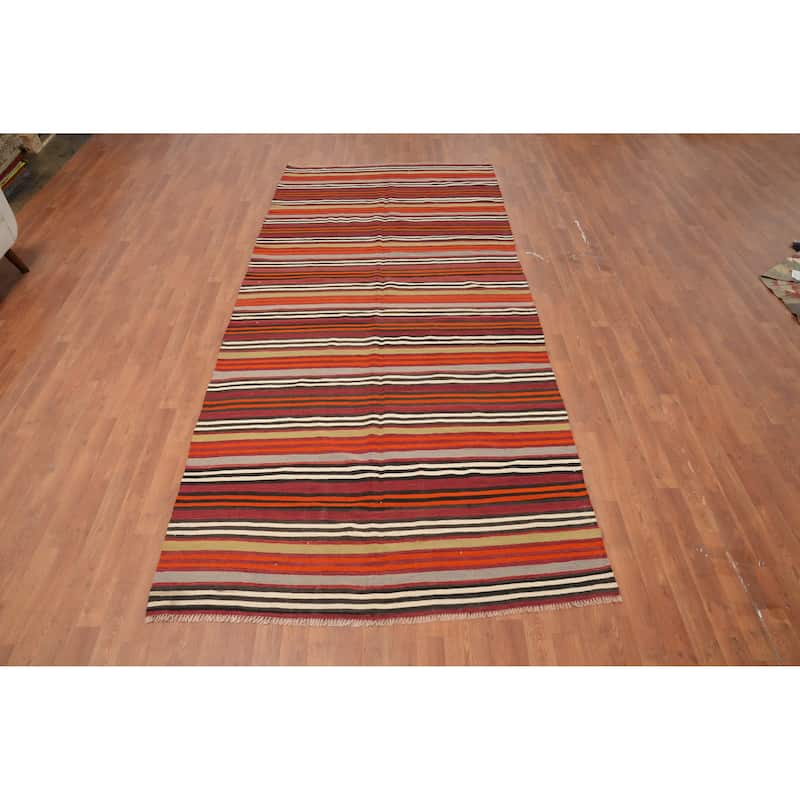 Hand Woven Oriental 100% Wool Carpet Southwestern Tribal Multi-Colored Kilim Area Rug - 11' 5'' X 5' 1''