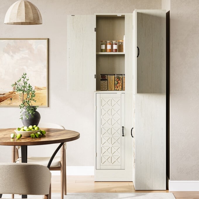 Chic 69-Inch White Corner Cabinet, L-Shaped Wooden Bookcase