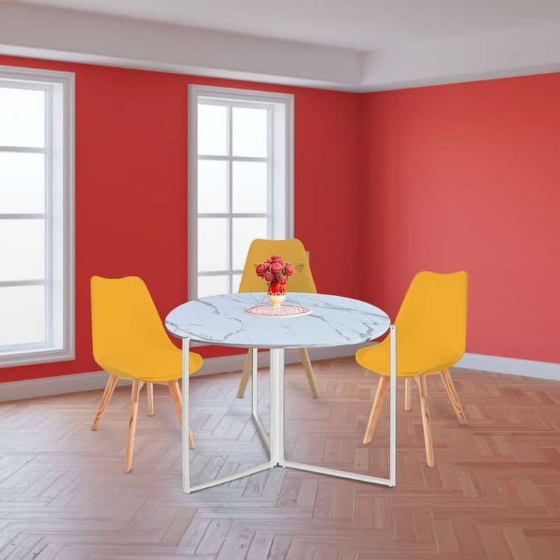 White Carrera Foldable Round Trifold Table 43" Modern Multi-Use Design