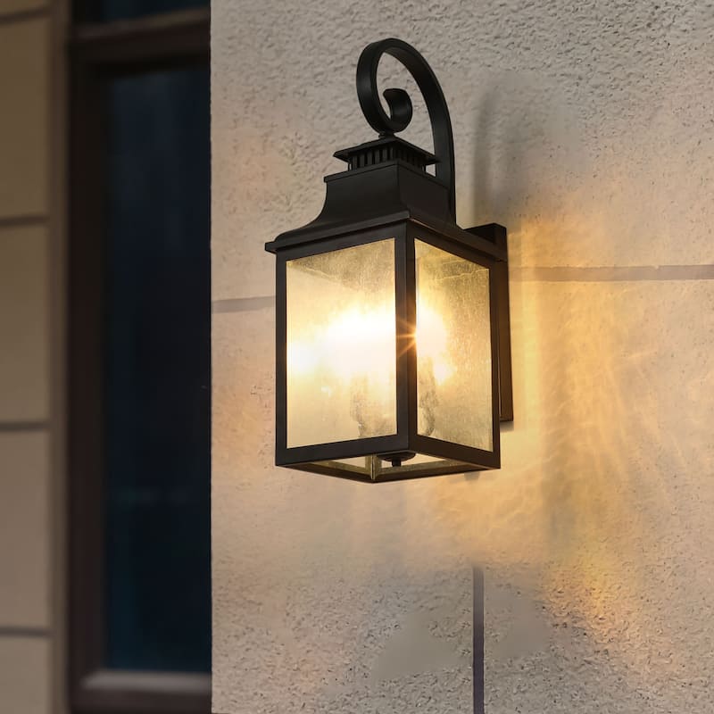 1-Light Outdoor Black Wall Light With Glass, Modern Outdoor Wall Sconce