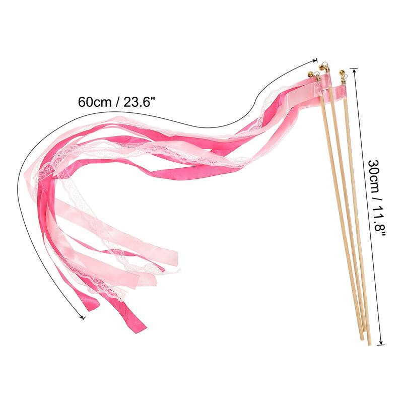 50Pcs Lace Silk Ribbon Fairy Sticks Wands for Wedding Party - Fuchsia,Pink
