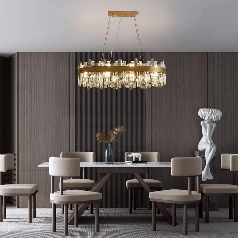 36 in. Luxury Rectangle Crystal Chandelier 16-Light Gold Modern Chandelier Hanging Ceiling Light Fixture for Dining Room - Modern Chandelier