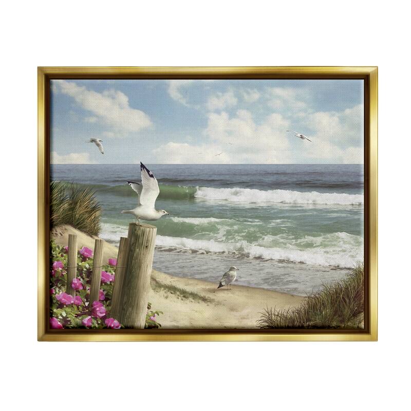 Stupell Endless Seas Beach Seagulls Framed Floater Canvas Wall Art by Alan Giana - 30 x 24 - Gold
