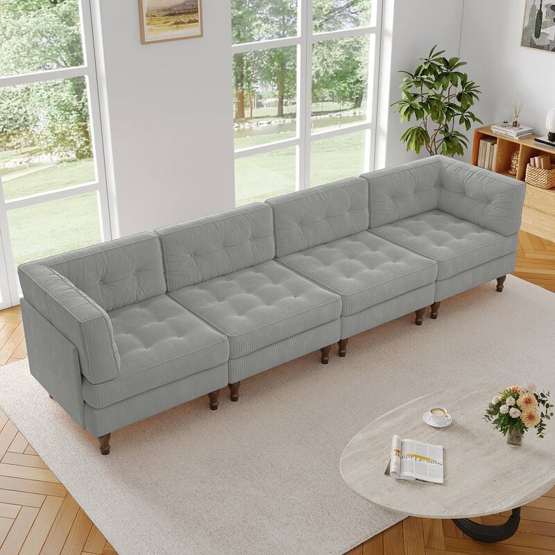 UIXE 4-Piece Corduroy Upholstered Modular Sectional Sofa for Living Room