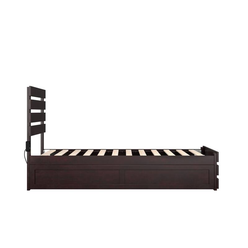 Twin Bed with Trundle - Espresso Finish, Modern Farmhouse Style, Solid Wood Frame, Easy Assembly