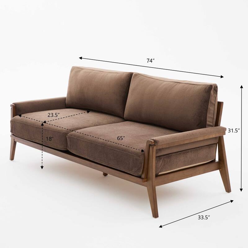 Christopher Knight Home - Mid-Century Modern 3-Seater 74" Upholstered Sofa with Solid Wood Frame