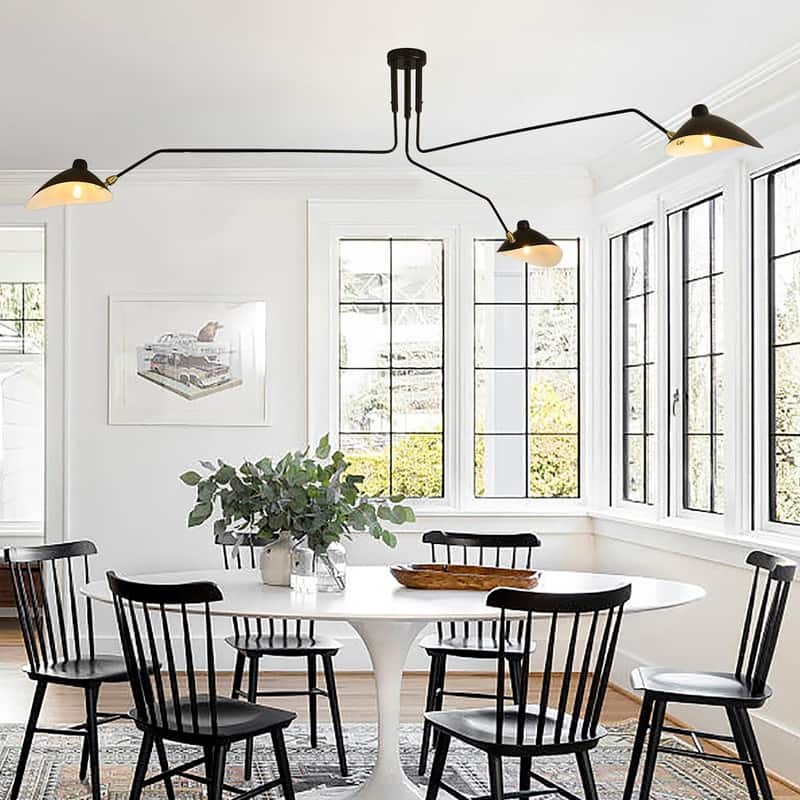 3 Arm Mid Century Modern Black Arm Ceiling Light Duckbill Chandelier - 78x78x17in