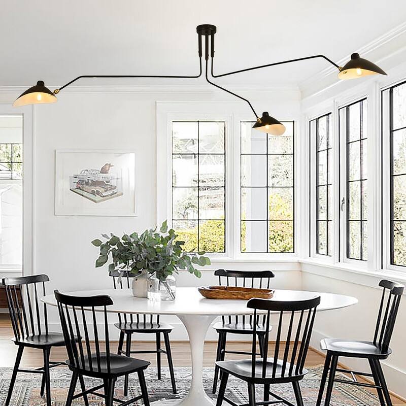 3 Arm Mid Century Modern Black Arm Ceiling Light Duckbill Chandelier - 78x78x17in - 78x78x17in - BLACK